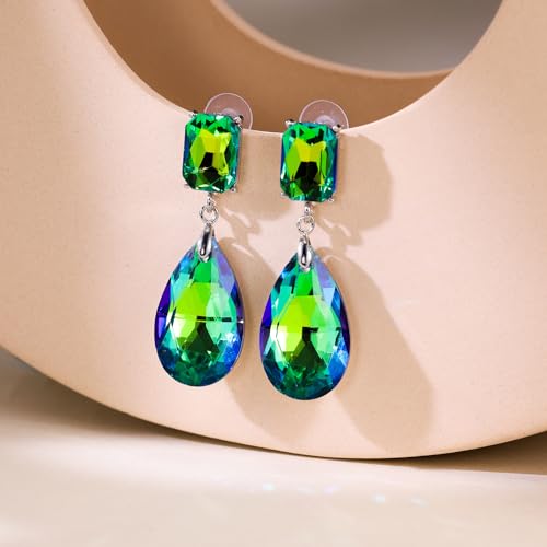 Crystal Heart Teardrop Dangle Earrings for Women Hypoallergenic Multicolor Cubic Zirconia Drop Earrings for Wedding Prom Party Daily Wear - color: Teardropgreen
