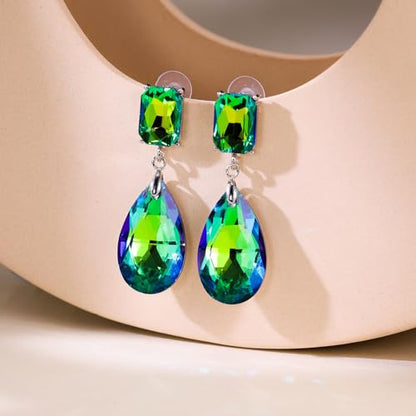 Crystal Heart Teardrop Dangle Earrings for Women Hypoallergenic Multicolor Cubic Zirconia Drop Earrings for Wedding Prom Party Daily Wear - color: Teardropgreen