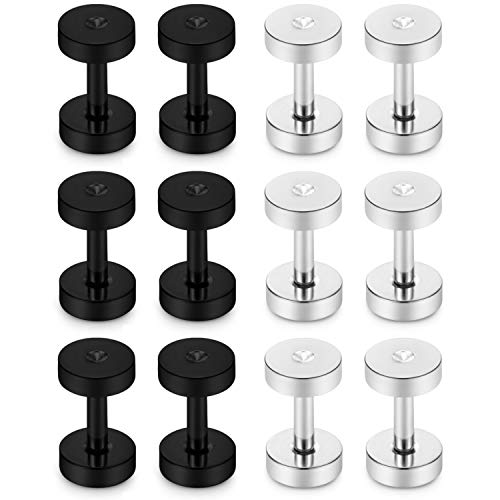 6 Pairs Surgical Steel Ear Gauges Screw Plugs Tunnel Earlobe Expander Stretcher Piercing Jewelry Kit for Women Men 14G-6G - color: 14G (1.6mm)