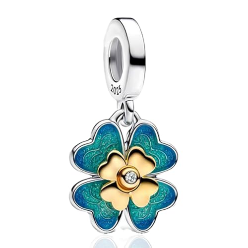 S925 Bead Pendant Charms for Bracelets Necklaces, Compatible with Pandora, Jewelry Making DIY - style: St.Pat-Four-Leaf Clover Charm 14K Gold Plated