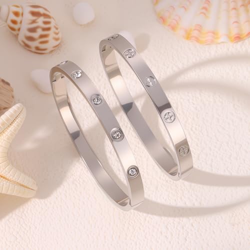 Camhanno Gold Bangles for Women - Stainless Steel Love & Friendship Bracelet Set with Gift Box | Daily Wear & Party Jewelry - color: 2Pcs Silver Set Style 4