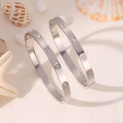 Camhanno Gold Bangles for Women - Stainless Steel Love & Friendship Bracelet Set with Gift Box | Daily Wear & Party Jewelry - color: 2Pcs Silver Set Style 4