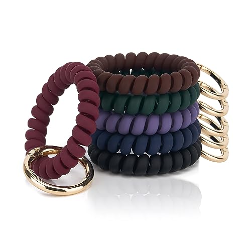 QIUTIMIY 6PCS Wristlet Keychain, Colorful Spiral Coil Hair Tie for Women, Sauna Accessaries Wrist Coil Key Ring Key Holder - color: Matte(dark)