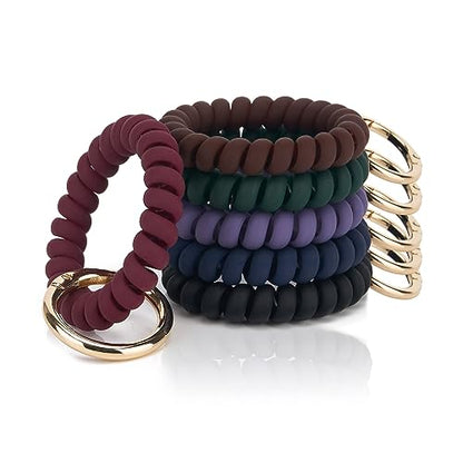 QIUTIMIY 6PCS Wristlet Keychain, Colorful Spiral Coil Hair Tie for Women, Sauna Accessaries Wrist Coil Key Ring Key Holder - color: Matte(dark)