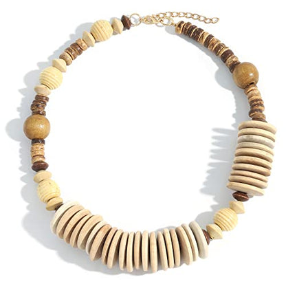 COLORFUL BLING Natural Chunky Wooden Beads Statement Necklace Boho African Tribal Collar Choker Bib Necklace Hippie Vacation Jewelry for Unisex Men Women - color: mix big