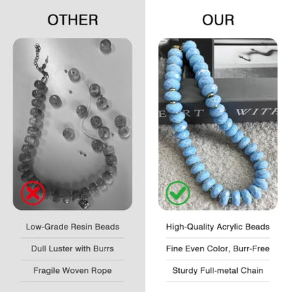 Colorful Chunky Acrylic Beaded Choker Necklaces for Women | Multicolor Faceted Beads, Sturdy Metal Chain, Adjustable Detachable, Lightweight, Summer Boho, Sparkly Statement Jewelry Gift - color: Blue