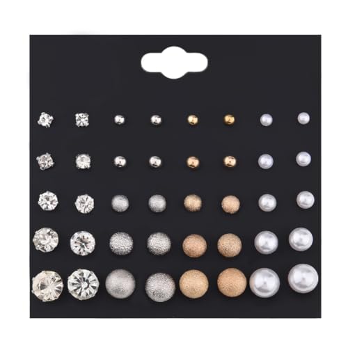 Pearl Stud Earrings for Women Elegant Trendy Round Cubic Zirconia Earrings Studs Pearl Cz Studs Earring for Women - color: black