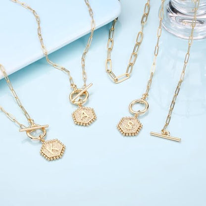 IEFWELL Layered Gold Necklaces for Women, Letter A-Z Initial Necklaces | Necklaces for Women Girls, 14K Gold Plated, Paperclip Chain Necklace, Toggle Clasp Layered Necklace, Jewelry Birthday Gift - size: 16"+2"/20"+2", style: B