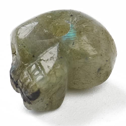 5pcs Skull Head Natural Stone Beads Gemstone Healing Crystal Labradorite Skeleton Head Loose Beads 18x12mm with Half Drilled Hole for DIY Bracelets Necklaces Jewelry - color: Labradorite
