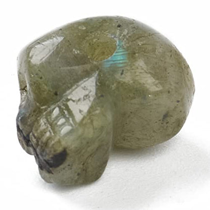5pcs Skull Head Natural Stone Beads Gemstone Healing Crystal Labradorite Skeleton Head Loose Beads 18x12mm with Half Drilled Hole for DIY Bracelets Necklaces Jewelry - color: Labradorite