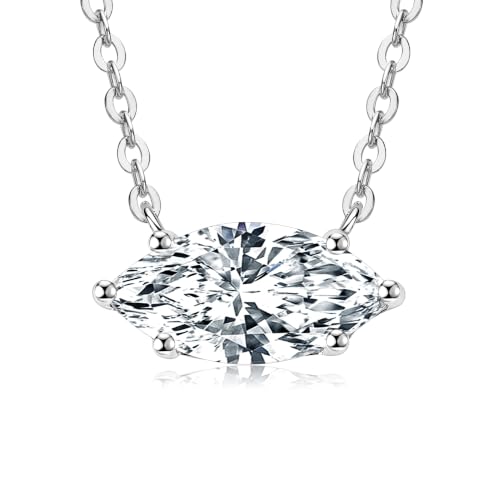 2CT Marquise Moissanite Pendant Necklace for Women | 6x12mm D Color Marquise Cut Moissanite, 14K Gold Plated Dainty Pendant Luxury for Wife Mom Birthday Gifts - color: Silver