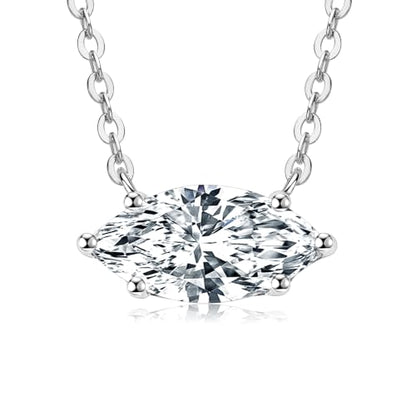 2CT Marquise Moissanite Pendant Necklace for Women | 6x12mm D Color Marquise Cut Moissanite, 14K Gold Plated Dainty Pendant Luxury for Wife Mom Birthday Gifts - color: Silver