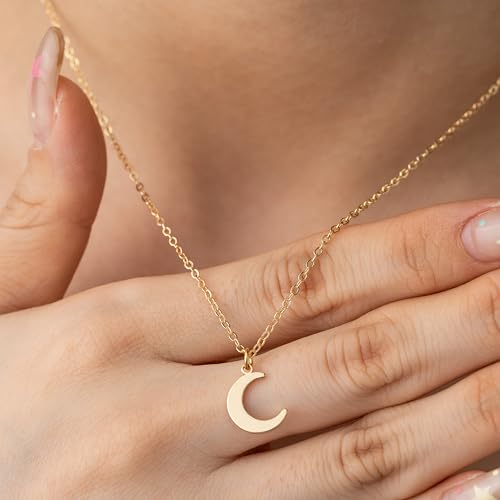 Baydurcan Dainty Gold Necklace for Women Ankh Mom Jesus Sun Star Necklace | 14K Gold Plated Pendant Necklaces Gifts for Friends Sister Mother, Birthday, Christmas, Graduation, Inspirational Gifts - style: Moon