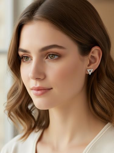 All Moissanites Sparkly Geometric Stud Earrings for Women, Solid 925 Sterling Silver with Rhodium/Gold Plated Hypoallergenic, Lightweight Comfy Earrings - color: Triangle - White Gold