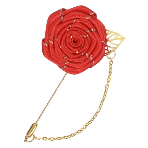 M METERXITY Rose Brooch Pin Cloth Rose Flower with Gold Leaf Brooch, Rose Flower Lapel Pin for Men Wedding Accessories/Suit Tuxedo Corsage Wedding Party Brooch - color: Red