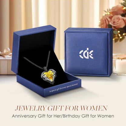CDE Angel Wings Heart Birthstone Pendant Necklace Gift for Women | Silver/Gold Tone,Ideal Birthday & Anniversary Jewelry Gift for Wife,Girlfriend,Her - color: Black-11-Yellow Birthstone