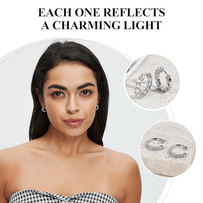 Women's Silver Earrings Fashion Jacket Stud Earrings Stacking Small Hoop Huggie Earrings Set for Multiple Piercing Everyday Ear Cartilage Earrings - color: Silver+Silver