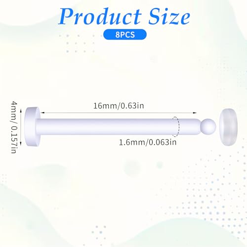 8Pcs Flexible Acrylic Tongue Rings Flat Clear Tongue Ring 14G Plastic Nipple Rings 16mm Length Tongues Piercing Retainer for Work Sport