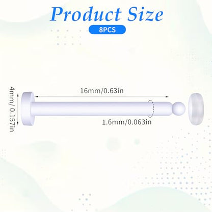8Pcs Flexible Acrylic Tongue Rings Flat Clear Tongue Ring 14G Plastic Nipple Rings 16mm Length Tongues Piercing Retainer for Work Sport