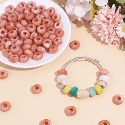 150PCS 14x8mm Peach Pink Acrylic European Large Hole Rondelle Spacer Beads with Storage Box, Loose Beads for Bracelet Necklace Earring Hair DIY Jewelry Making - color: Peach Pink