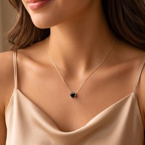 Inerney Diamond Necklace for Women,14K Gold Plated Solitaire Cubic Zirconia Birthstone Pendant Necklace 1.5 Carat (7.3mm) Crystal, Dainty Simple Trendy Jewelry Accessories Birthday Gifts for Women Mom - color: Gold