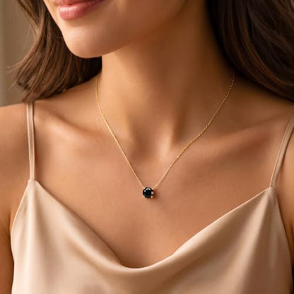 Inerney Diamond Necklace for Women,14K Gold Plated Solitaire Cubic Zirconia Birthstone Pendant Necklace 1.5 Carat (7.3mm) Crystal, Dainty Simple Trendy Jewelry Accessories Birthday Gifts for Women Mom - color: Gold