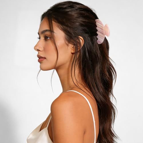 MAORULU Medium Cute Acetate Hair Claw Clips for Women Girls, 3 Inch Cherry Red Claw Clips for Thin & Medium Thick Hair, Durable French Banana Clip with Gift Box (Pink Marble) - color: Pink Marble