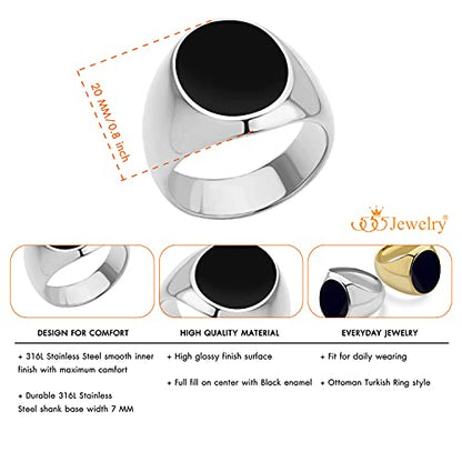 555Jewelry Stainless Steel High Polish Plain Oval Black Onyx Signet Ring for Men - color: Silver