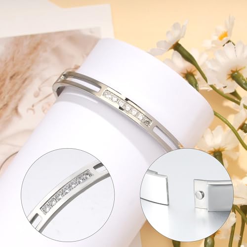 MILAKOO 6/8mm Gold/Silver Color Bangle Hollow Stainless Steel with Rhinestone Bracelets - color: Silver, size: 6mm