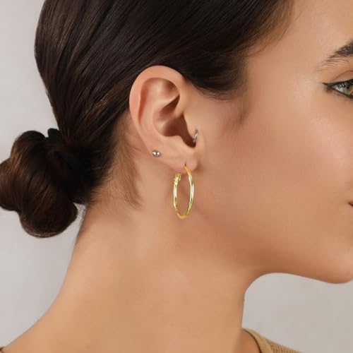2mm Sterling Silver Big Hoop Earrings For Women - Large Hypoallergenic Circle Endless Thin Oversize Silver Hoops - color: Gold,20mm hoops