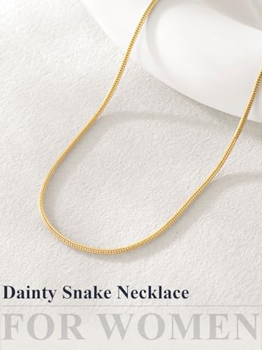 U7 Snake Necklace for Women 14K Gold Plated/Silver/Rose Gold/Black Chain Necklace Hypoallergenic, Stainless Steel Tiny Snake Chain Necklace 1/1.2/1.5/2MM, 14-30" Adjustable Minimalist Gift - color: g.Gold-1.2mm