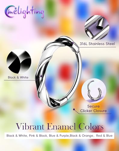 Melighting 20G Twist Nose Ring Hoop Stainless Steel 316L Piercing Jewelry | 7/8 mm Nose Piercing Jewelry, Cute Hinged Segment Clicker Lobe Helix Daith Cartilage Earring for Women - color: Steel WB, size: 20g8mm