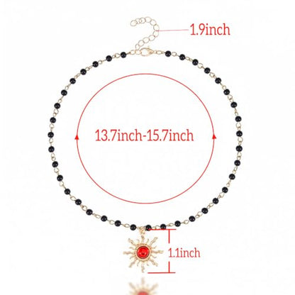 Tgirls Boho Beaded Choker Necklace Opal Bead Necklace Sun Pendant Summer Jewelry for Women - color: Black-opal
