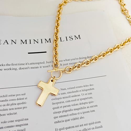 Airmb Cross Necklace for Women Gold/Silver Plated Layered Dainty Cross Chain Trendy Choker Satellite Charm Small Crucifix Pendant Gold/Silver Necklace Stackable Hypoallergenic Delicate Gift for Women - color: Gold-Extra Large Chunky Cross