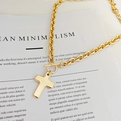 Airmb Cross Necklace for Women Gold/Silver Plated Layered Dainty Cross Chain Trendy Choker Satellite Charm Small Crucifix Pendant Gold/Silver Necklace Stackable Hypoallergenic Delicate Gift for Women - color: Gold-Extra Large Chunky Cross