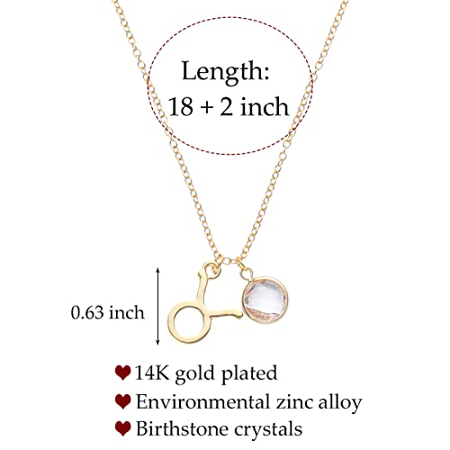 14k Gold Plated Zodiac Birthstone Crystal Pendant Necklace, Horoscope Sign Charm Necklace for Women Birthday Gift - color: Taurus-Apr.
