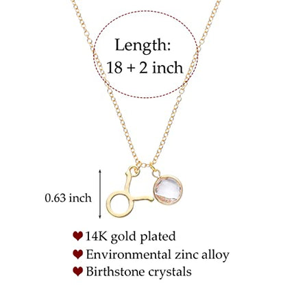 14k Gold Plated Zodiac Birthstone Crystal Pendant Necklace, Horoscope Sign Charm Necklace for Women Birthday Gift - color: Taurus-Apr.