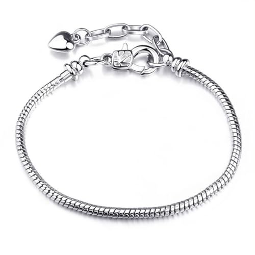 Stainless Steel Heart Charm Snake Chain Bracelet - Adjustable Silver Bangle for Women, Hypoallergenic Waterproof Jewelry Gift for Birthday, Anniversary, Valentine's Day - color: Silver White-B