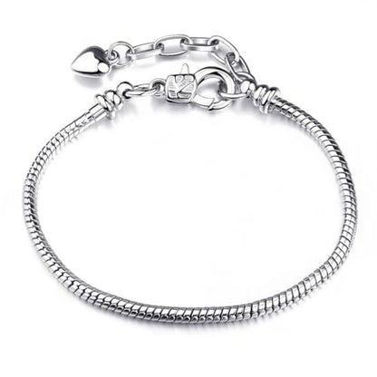 Stainless Steel Heart Charm Snake Chain Bracelet - Adjustable Silver Bangle for Women, Hypoallergenic Waterproof Jewelry Gift for Birthday, Anniversary, Valentine's Day - color: Silver White-B