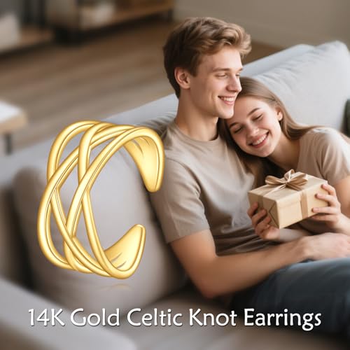 GEHN 14k Solid Gold Celtic Ear Cuffs Real Yellow Gold Celtic Knot Clip On Earrings Non Piercing Earrings Irish Jewelry for Women Wife Mom （Only 1 PCS ）