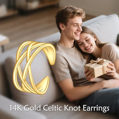 GEHN 14k Solid Gold Celtic Ear Cuffs Real Yellow Gold Celtic Knot Clip On Earrings Non Piercing Earrings Irish Jewelry for Women Wife Mom （Only 1 PCS ）