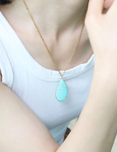 BaubleStar Teardrop Natural Crystal Healing Stone Pendant Necklace | Birthstone Quartz Necklace for Women, Multi-Color Available - color: Turquoise