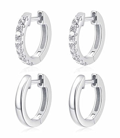 14K Gold Plated Hoop Earrings for Women with 925 Sterling Silver Post, Lightweight Small Hoop Earrings 15mm/20mm Huggie Hoop Earrings - color: CZ 2 Pcs - 925 Sterling Silver, size: 15MM