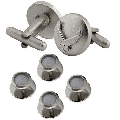 USAF Air Force Eagle Device Cufflinks and Studs Formal Set in Silver with Presentation Gift Box - Airforce Cufflinks Studs Tuxedo