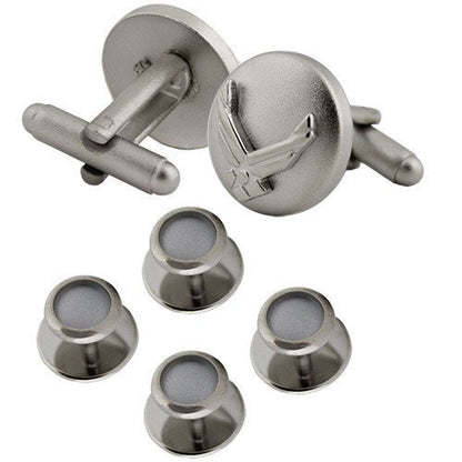 USAF Air Force Eagle Device Cufflinks and Studs Formal Set in Silver with Presentation Gift Box - Airforce Cufflinks Studs Tuxedo
