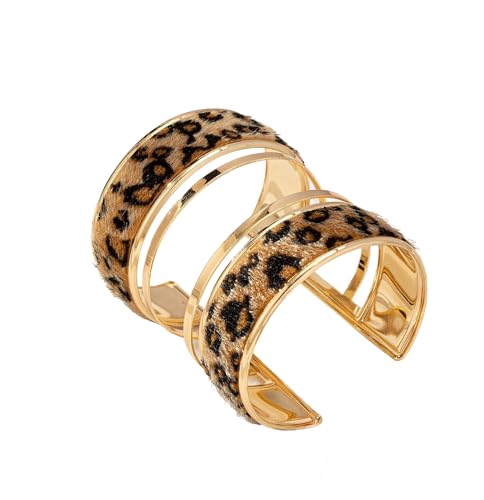 COLORFUL BLING Metal Punk Leopard Print Bangle Bracelet for Women Wide Chunky Gold Stackable Wrapped Open Cuff Bracelets Wristband Statement Jewelry - style: style 8