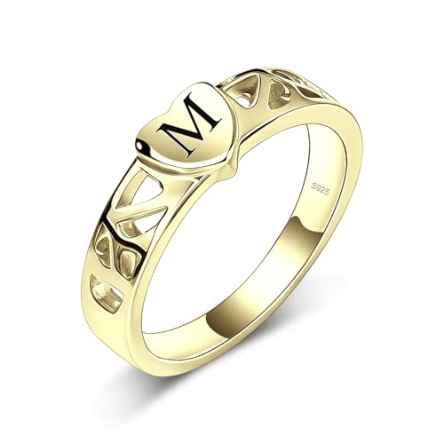 S925 Sterling Silver Personalized Initial Signet Ring Customized Letter With Birthstones Band Engraved Stacking Rings for Mother Daughter Wife Birthday Wedding Engagement Promise Ring - color: Style 2