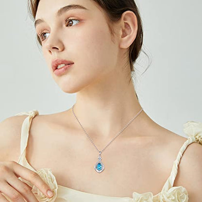 VONALA Sterling Silver Necklace Moss Agate/Turquoise/Larimar/Aquamarine/Opal/Black Onyx/Rose Quartz/Moonstone Pendant Teardrop Necklace Jewelry Gift for Women - style: Aquamarine