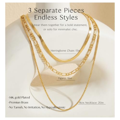 Layered Gold Necklaces for Women14K Gold Planted Non Tarnish | Cuban, Herringbone,Figaro,Paperclip Chain Layering Stack Choker Necklace , Trendy Jewelry Gift for Women - color: F