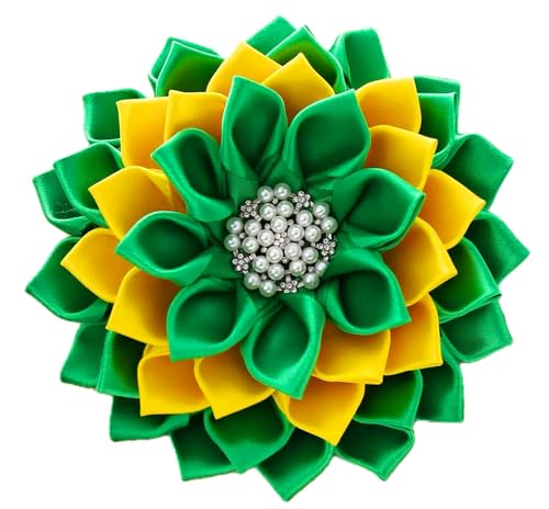 Green and Yellow Flower 4.5" Paraphernalia Flower Brooch Pin for Women, Inspired for Chi Eta Phi, Conferences, Luncheons